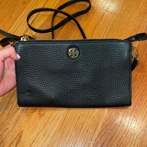 Tory Burch black pebbled leather Robinson crossbody bag